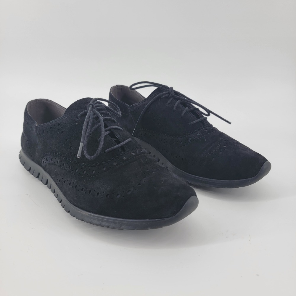 Cole Haan Zerogrand Wingtip Oxford Womens 9.5B Black Suede Brogue